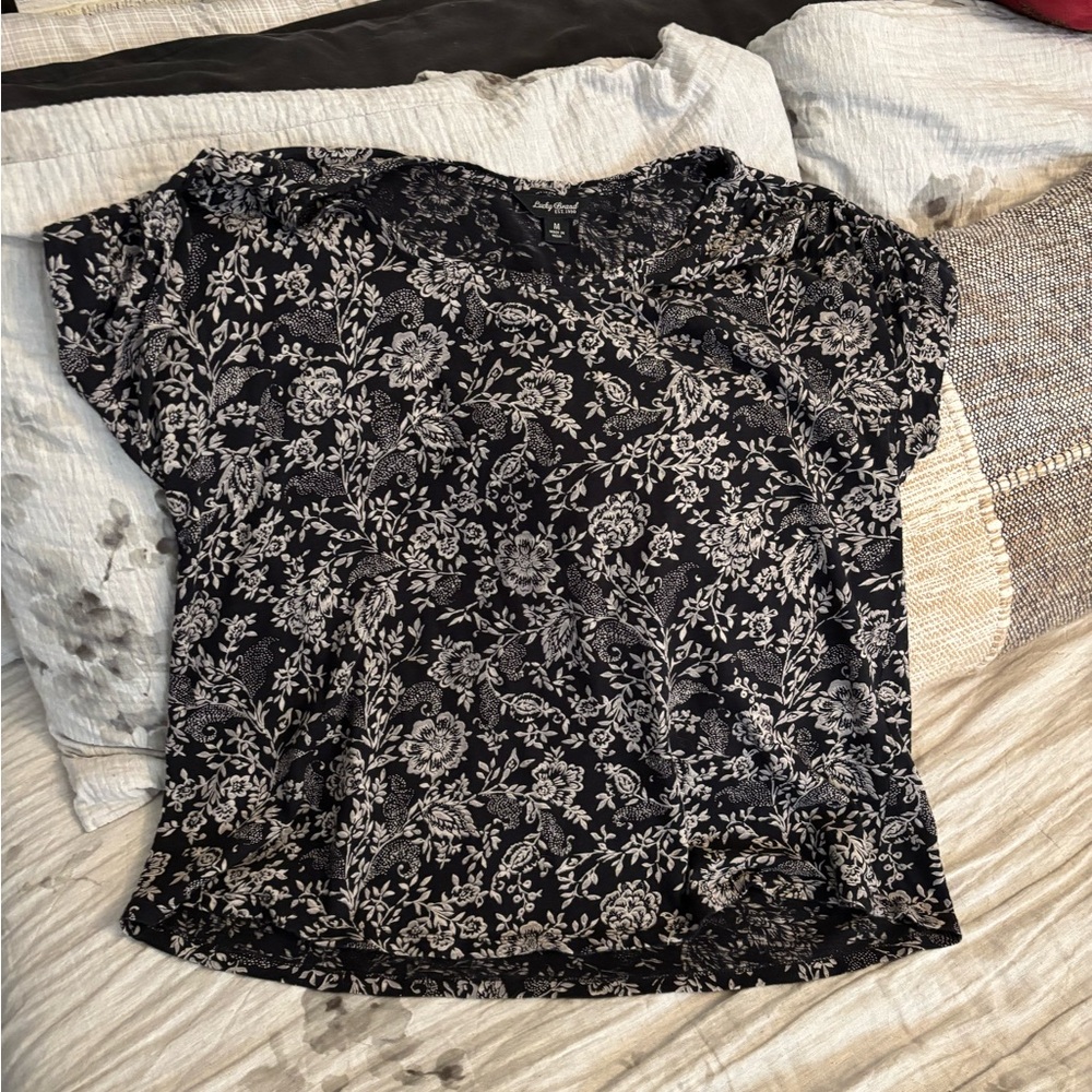 Lucky Brand Black and Gray Floral Blouse